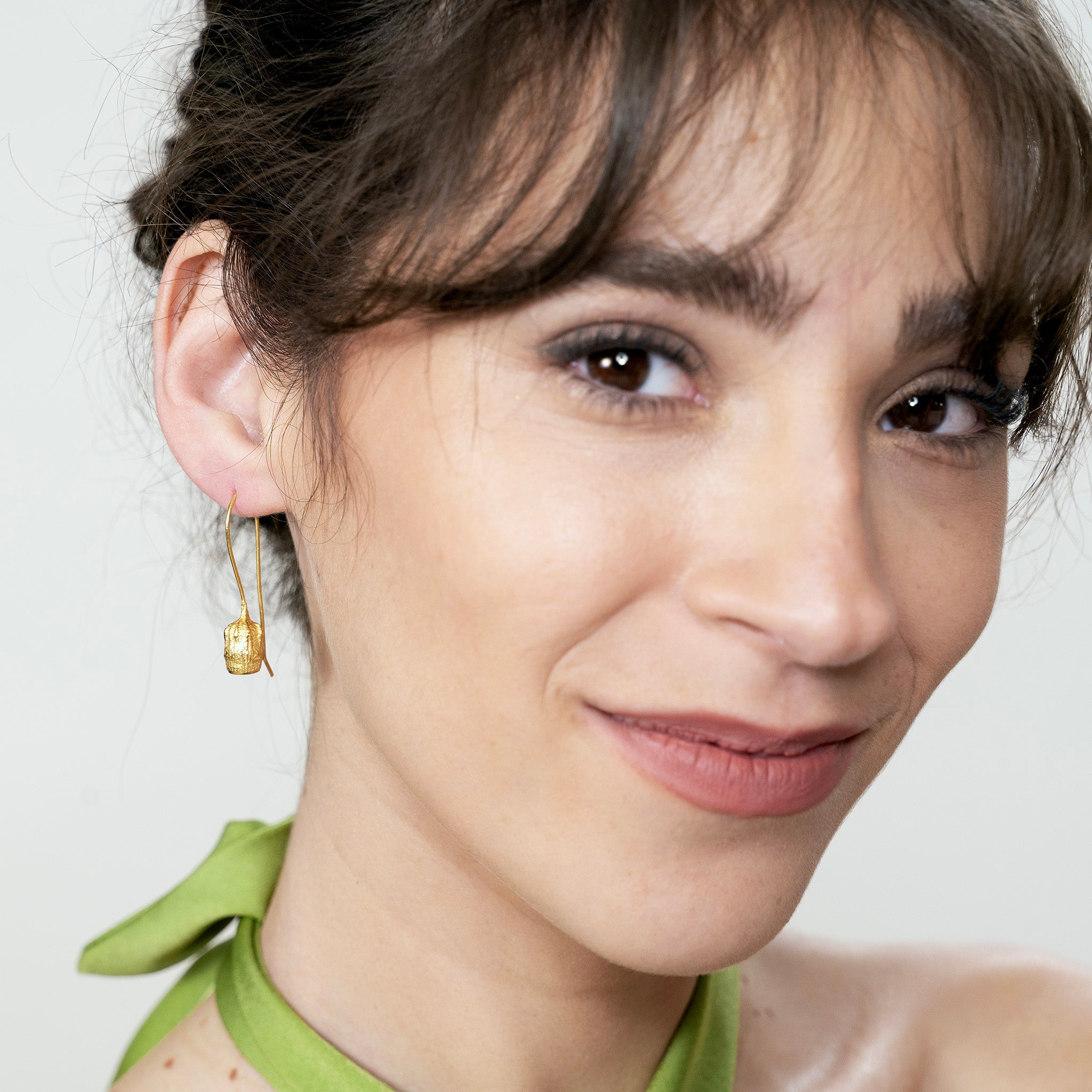 Nature - Bell Shaped Seed - Yellow Gold Drop Earrings