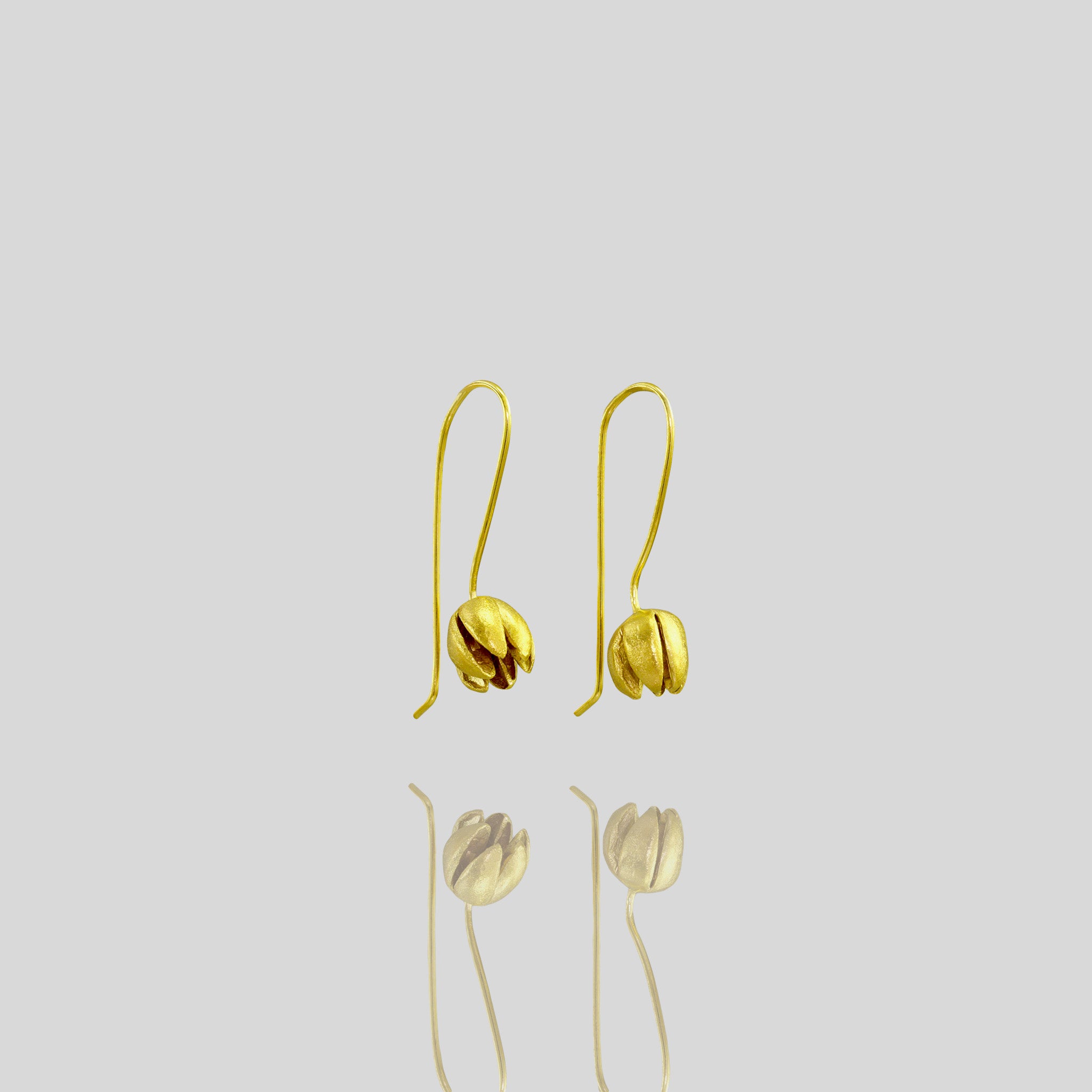 Nature - Flower Bud - Gold Drop Earrings