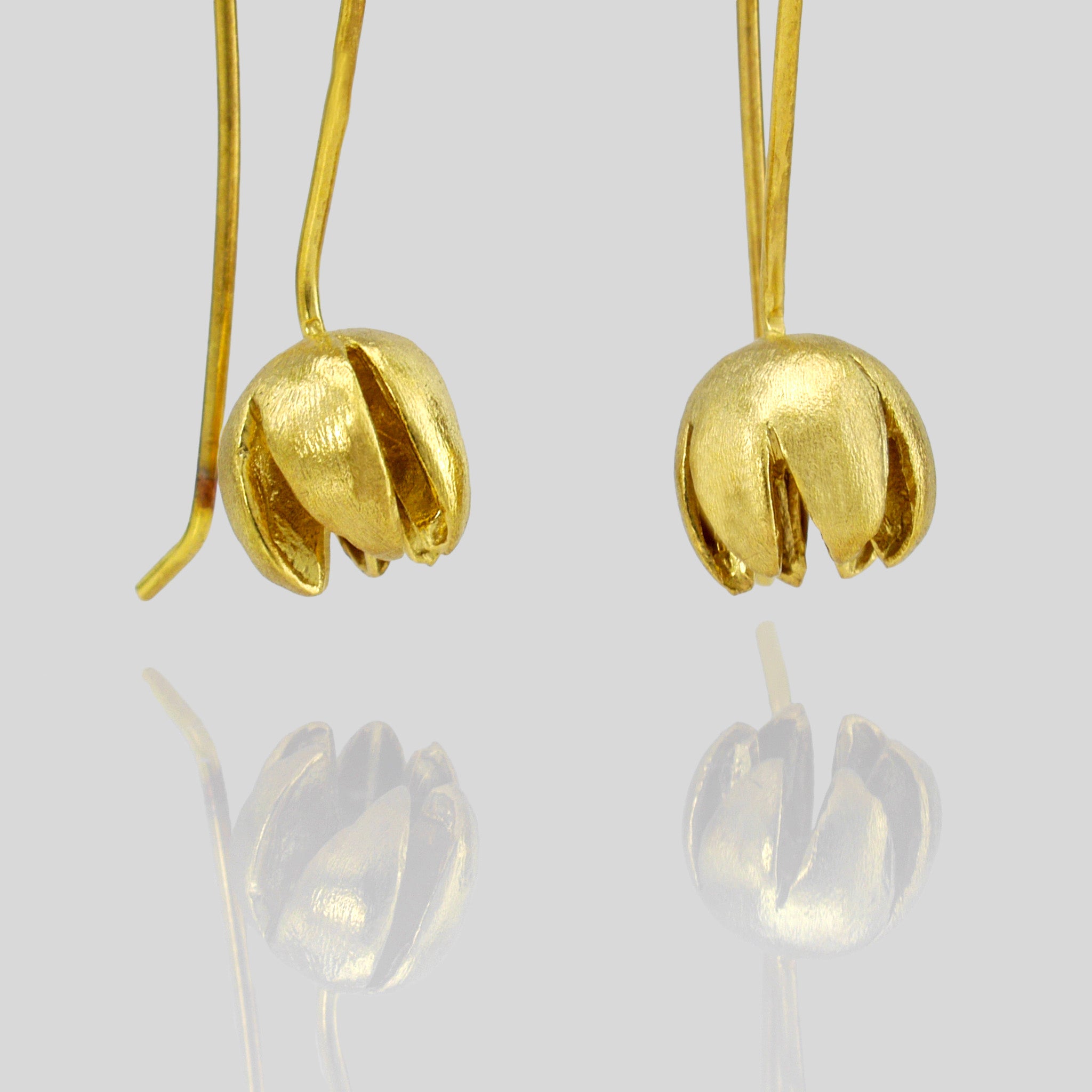 Nature - Flower Bud - Gold Drop Earrings