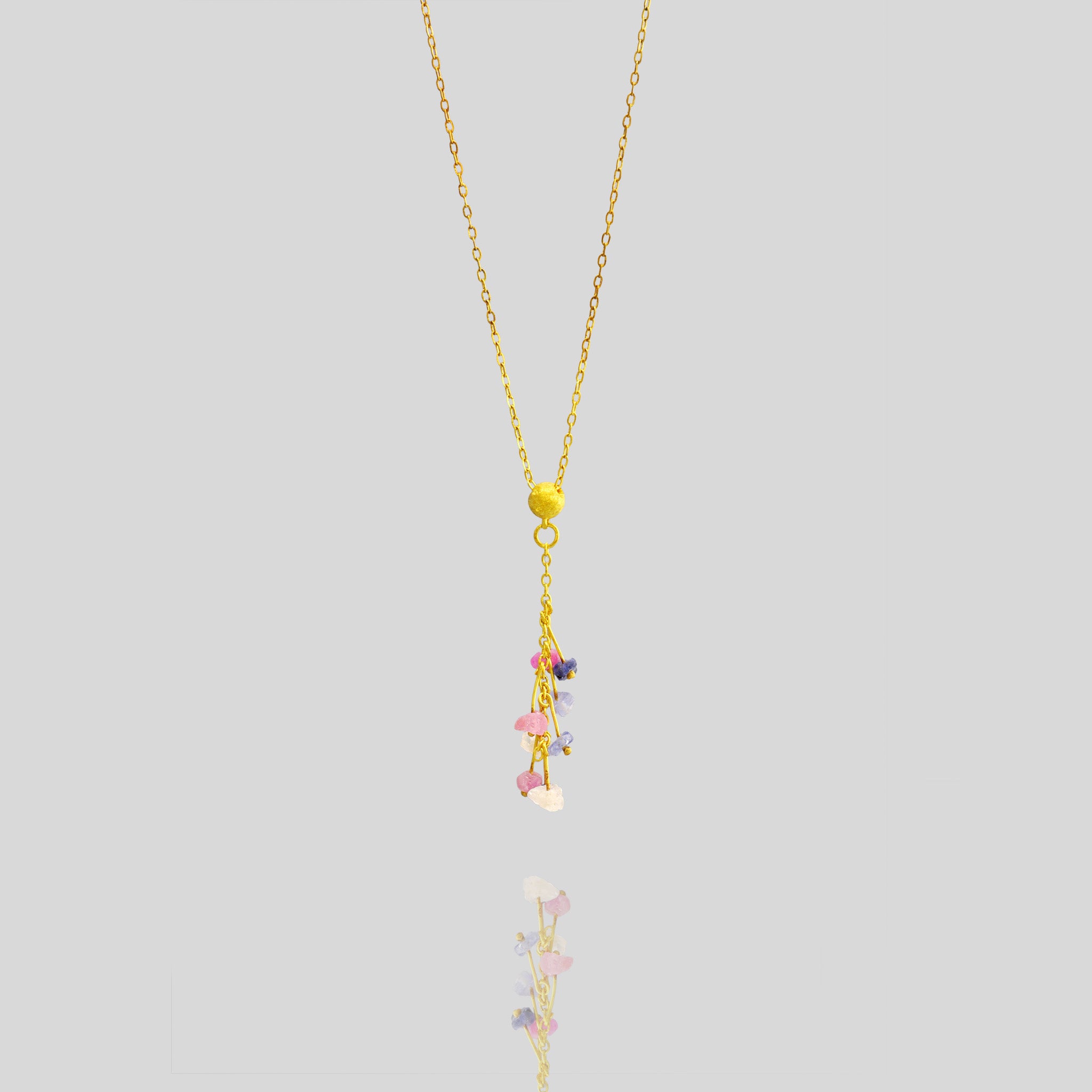 Elegant Venus Gold Pendant with Colored Sapphires - 18-Carat Handcrafted Design with Half Cap and Fine Gold Threads.