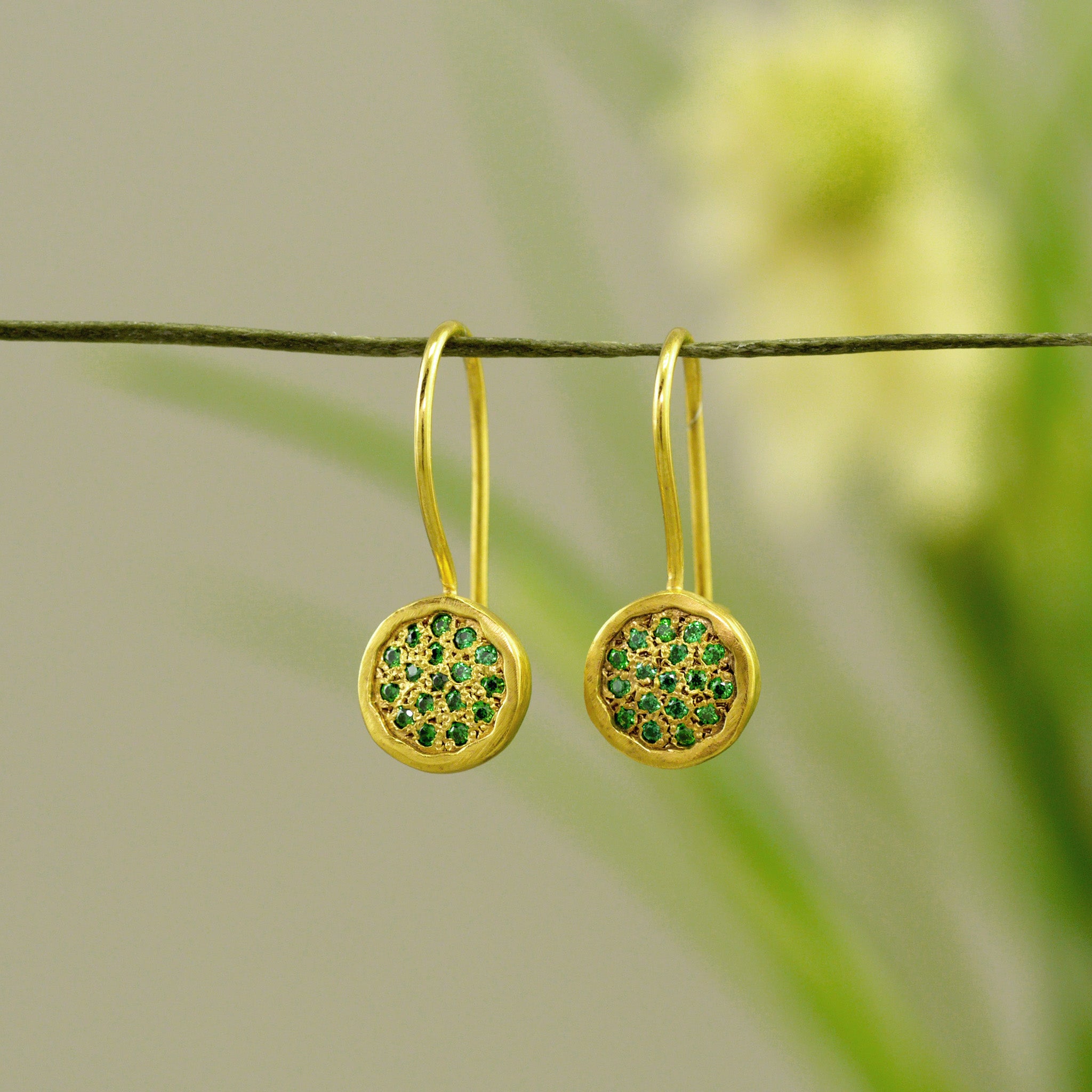 Starlit- Gold Drop Earrings with Emerald