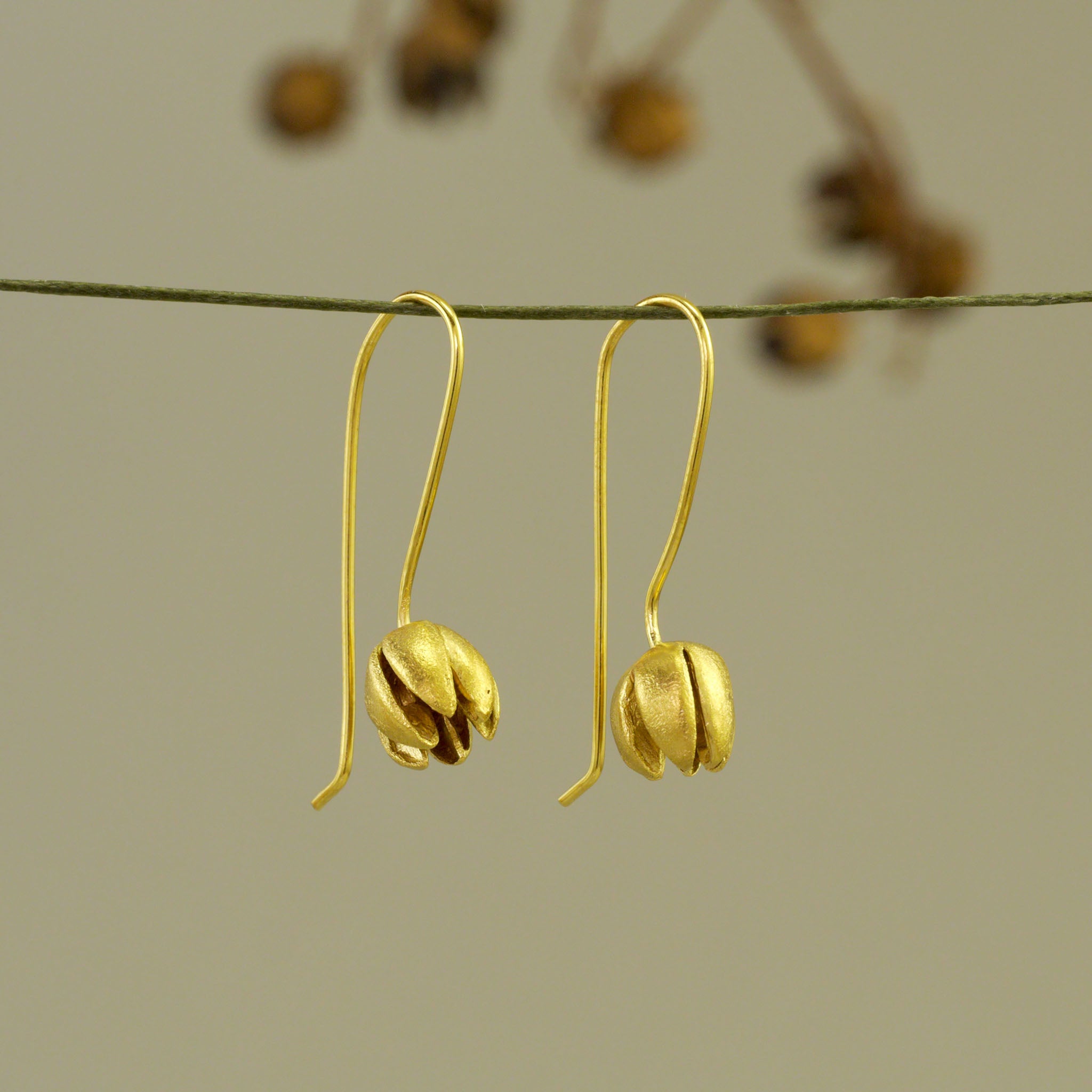 Nature - Flower Bud - Gold Drop Earrings