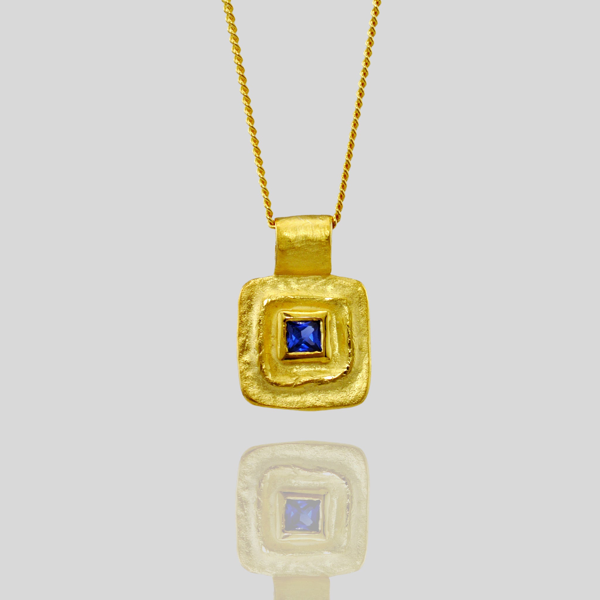 Pharaohs I - Ancient Yellow Gold  Square pendant with Sapphire