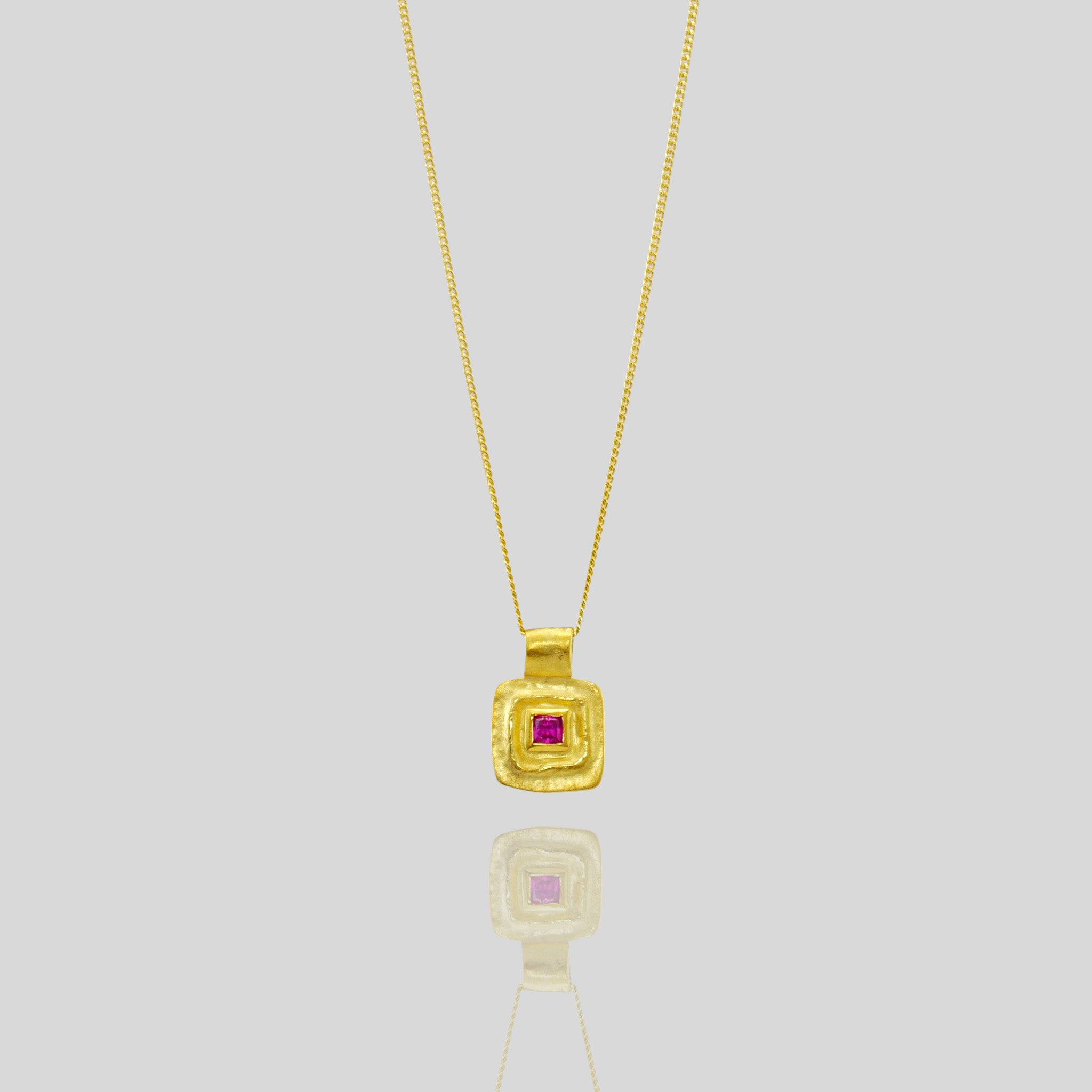 Pharaohs I - Ancient Yellow Gold  Square pendant with Ruby