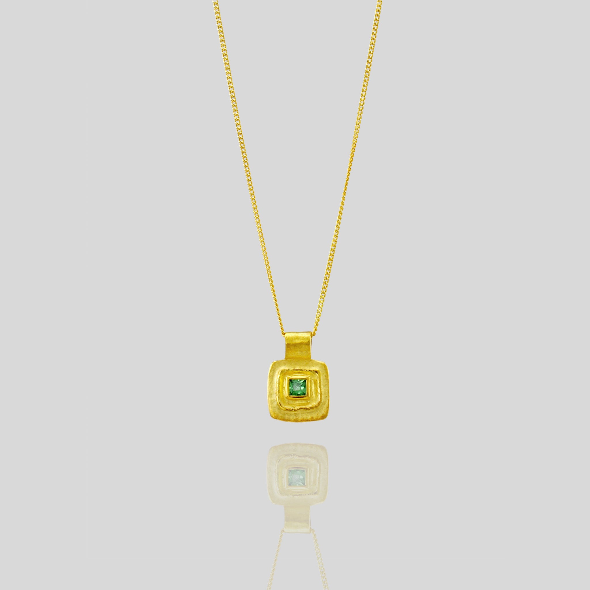 Pharaohs - Ancient Gold  Square pendant with Emerald