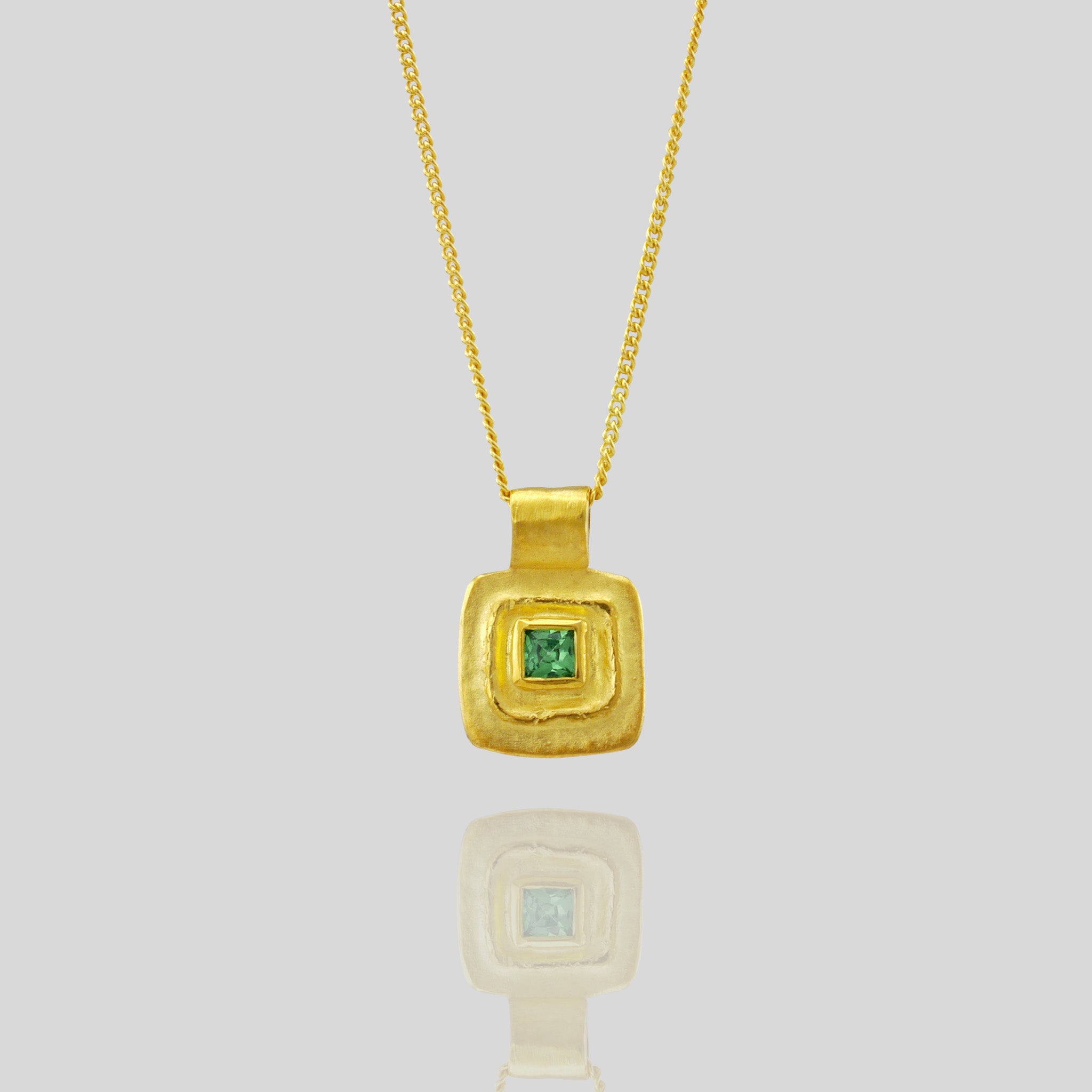 Pharaohs - Ancient Gold  Square pendant with Emerald