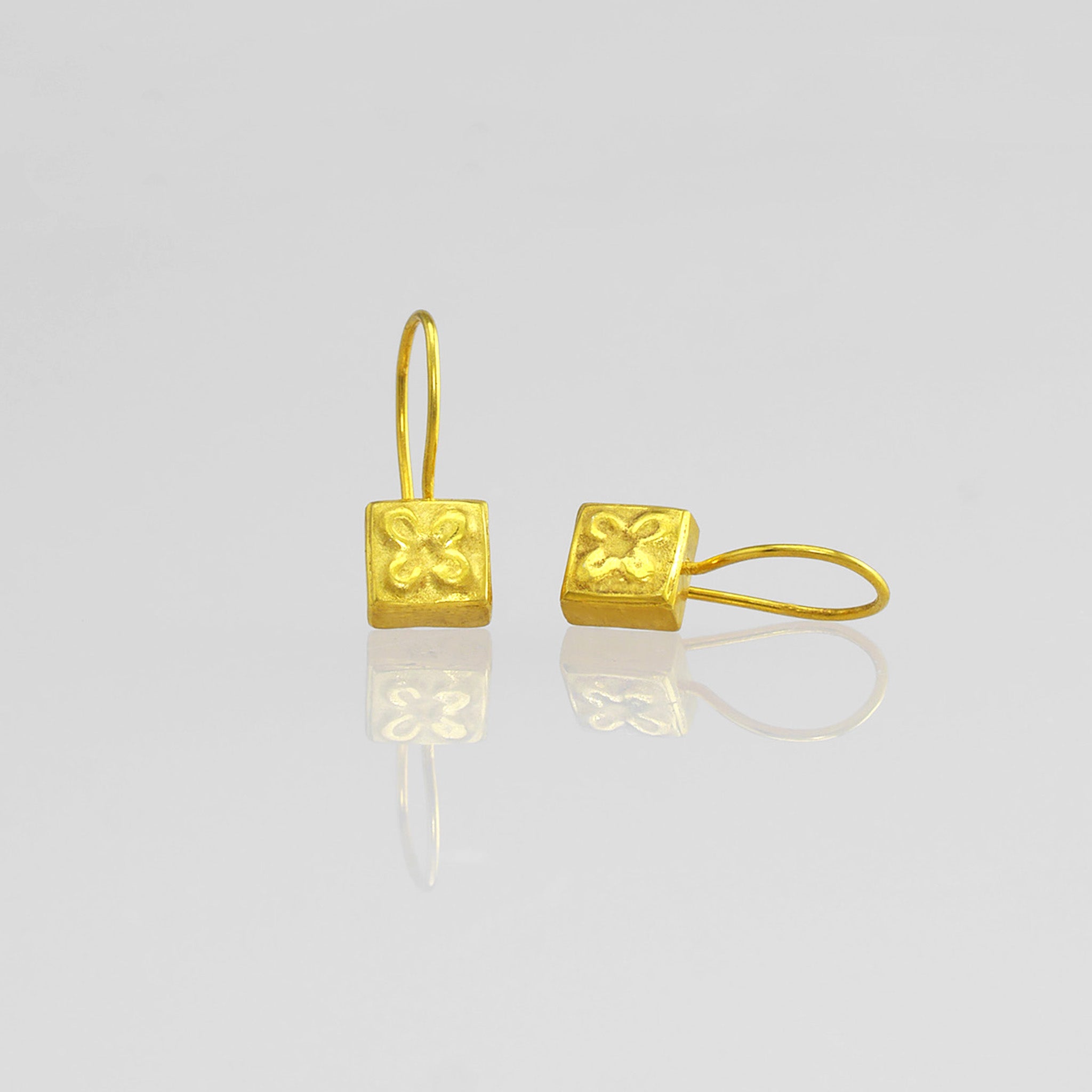 Hand made Drop Gold Square Earrings