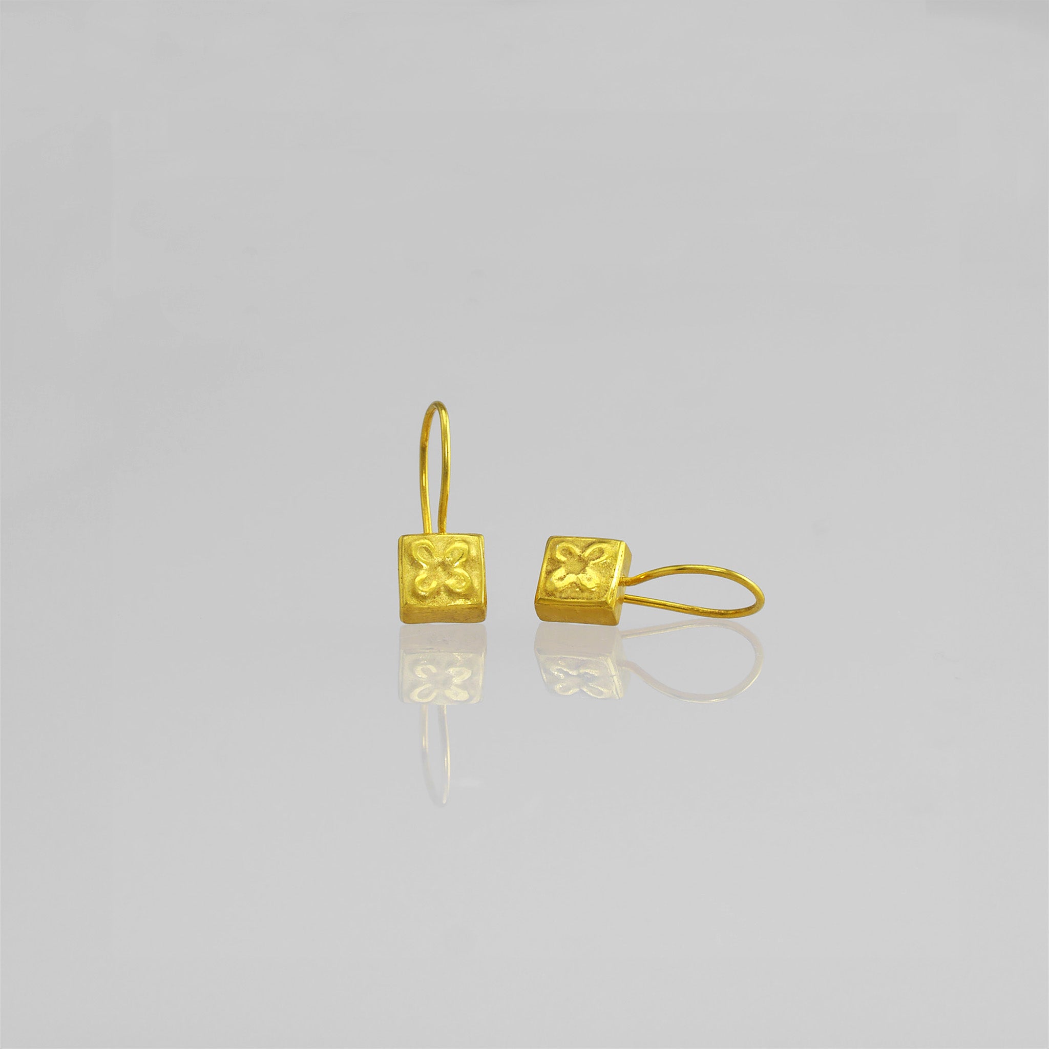 Hand made Drop Gold Square Earrings