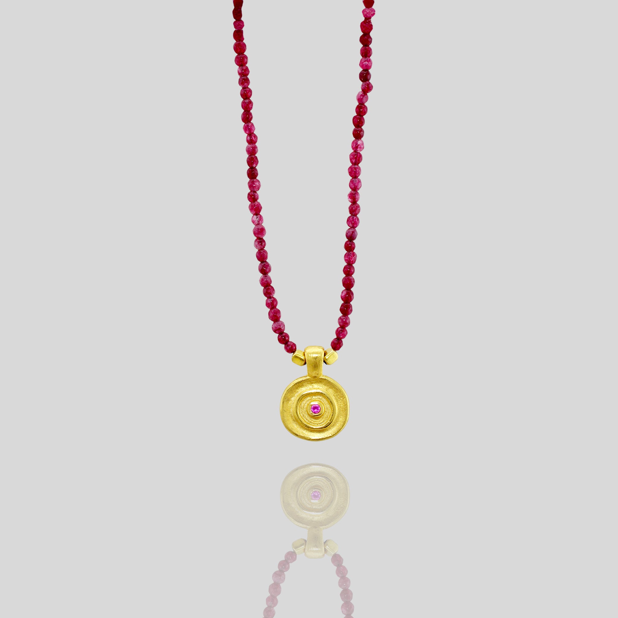 Pharaohs II - Ruby beads with ancient gold element necklace