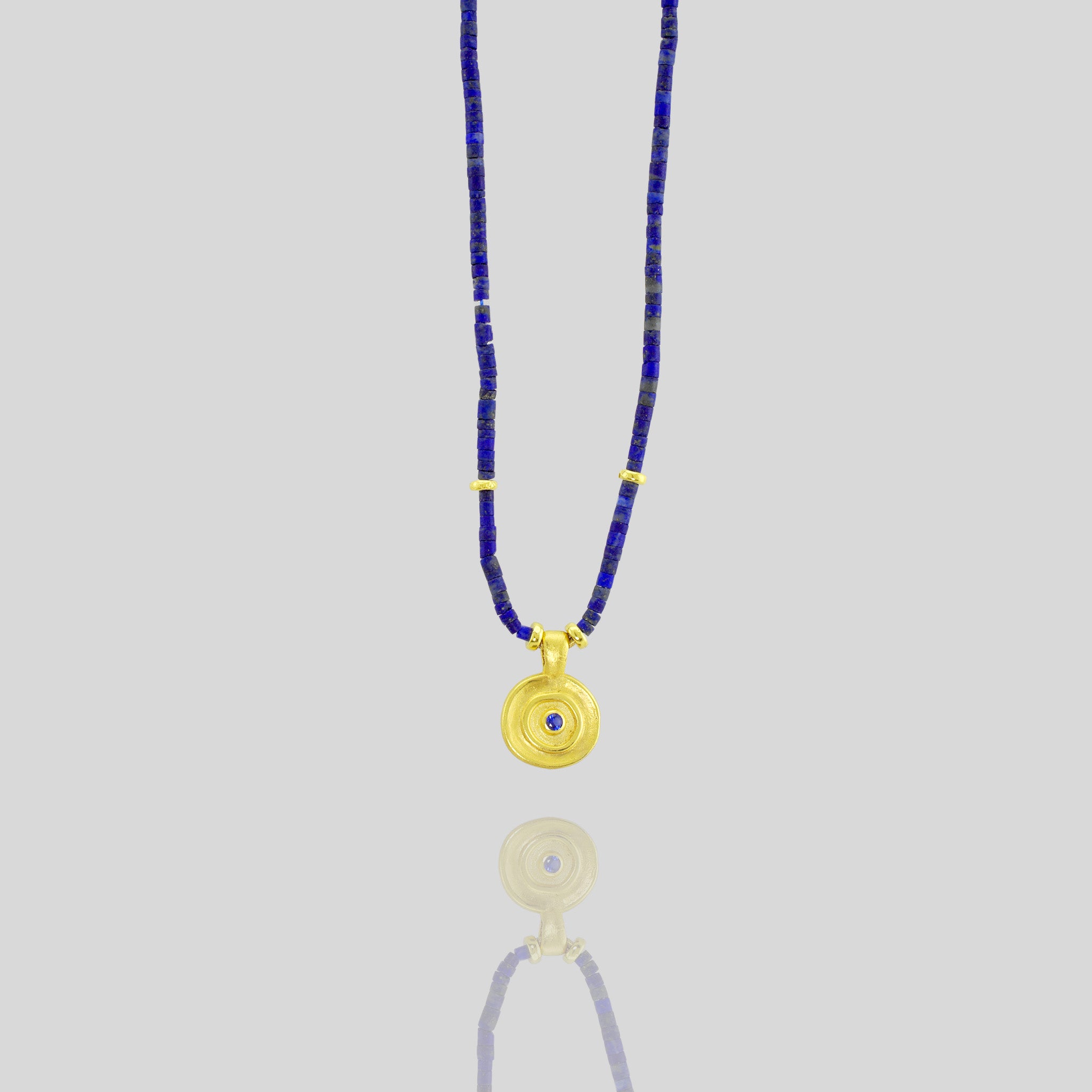 Pharaohs II - Lapis lazuli beads with ancient gold element necklace