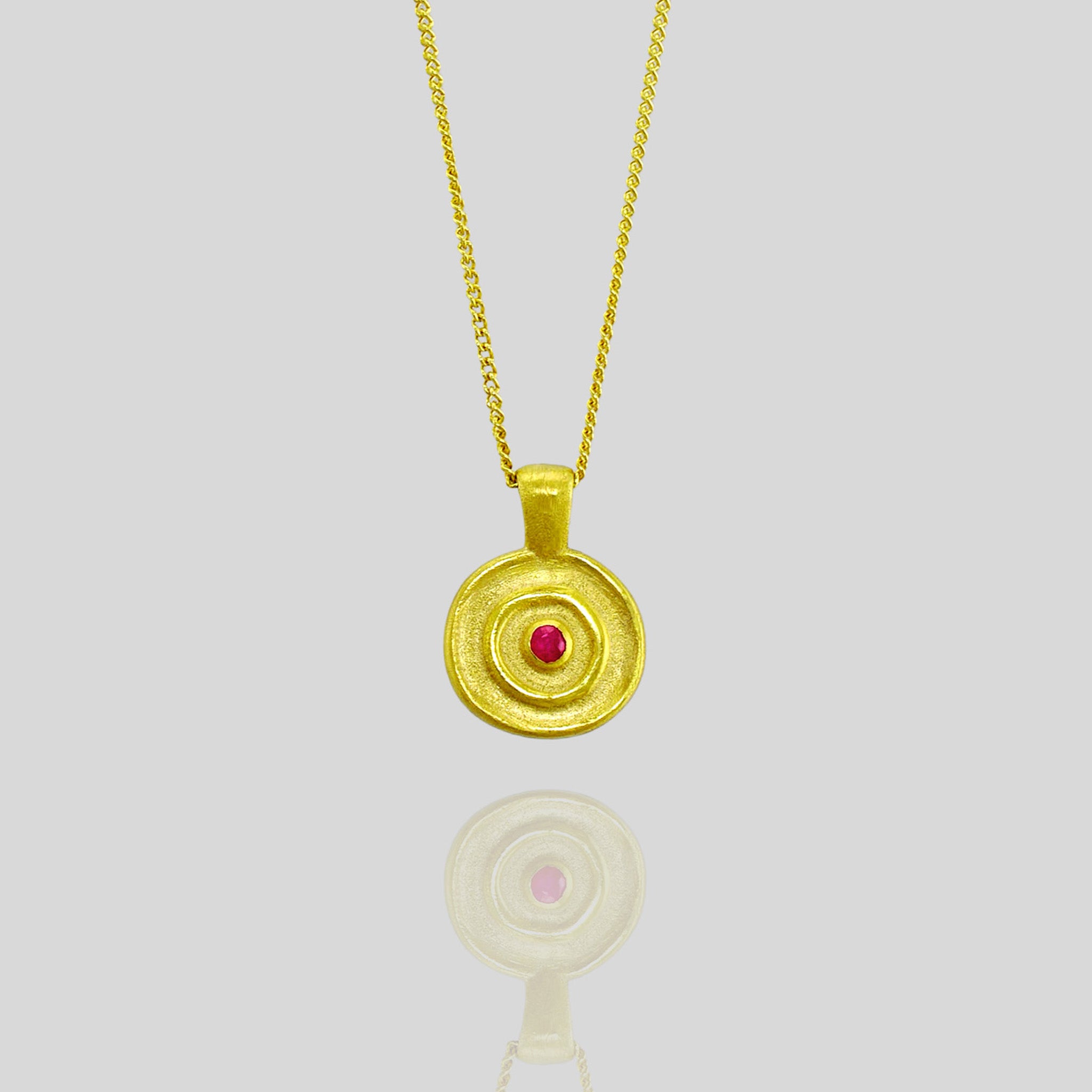 Pharaohs II - Handmade Gold  Round pendant with Ruby