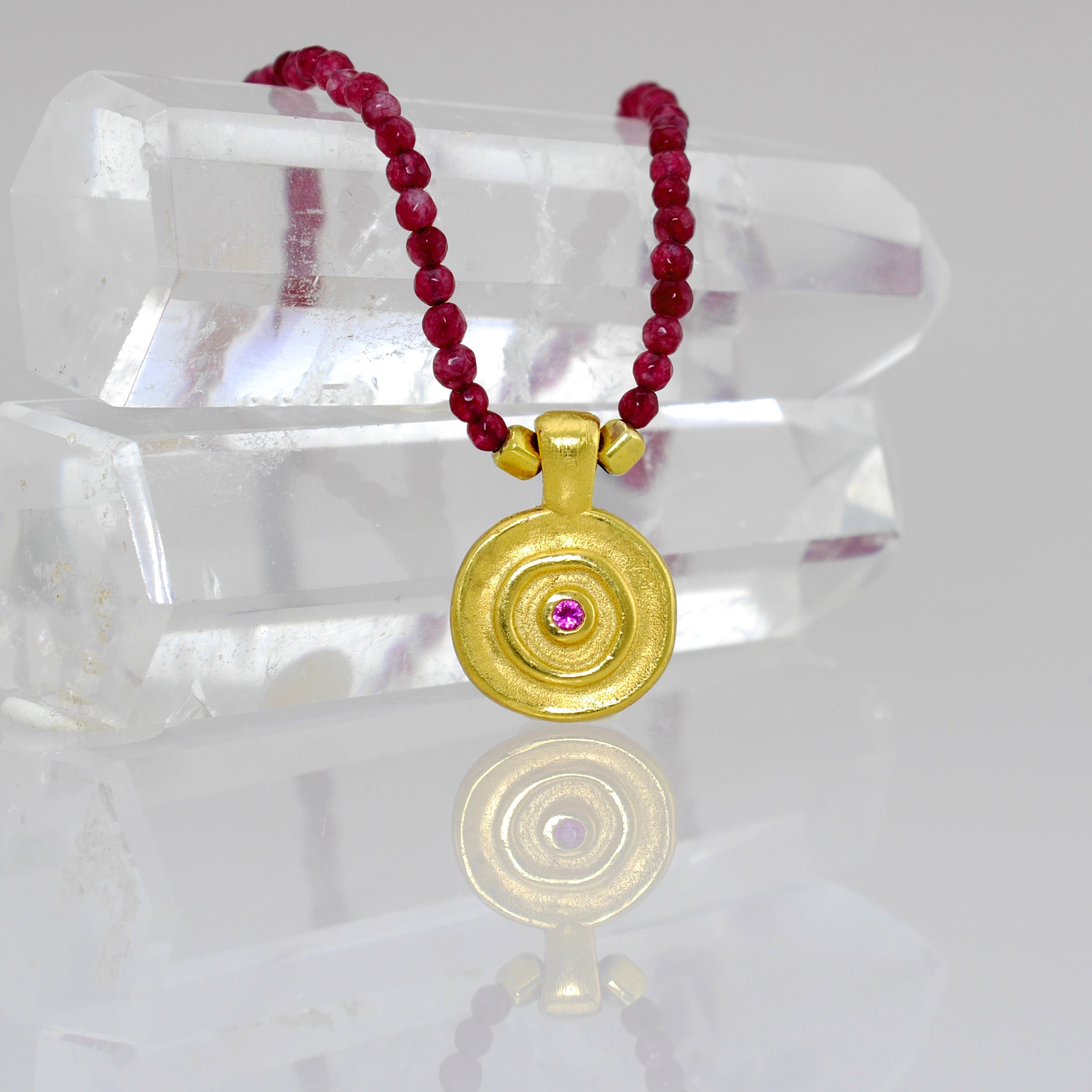 Pharaohs II - Ruby beads with ancient gold element necklace