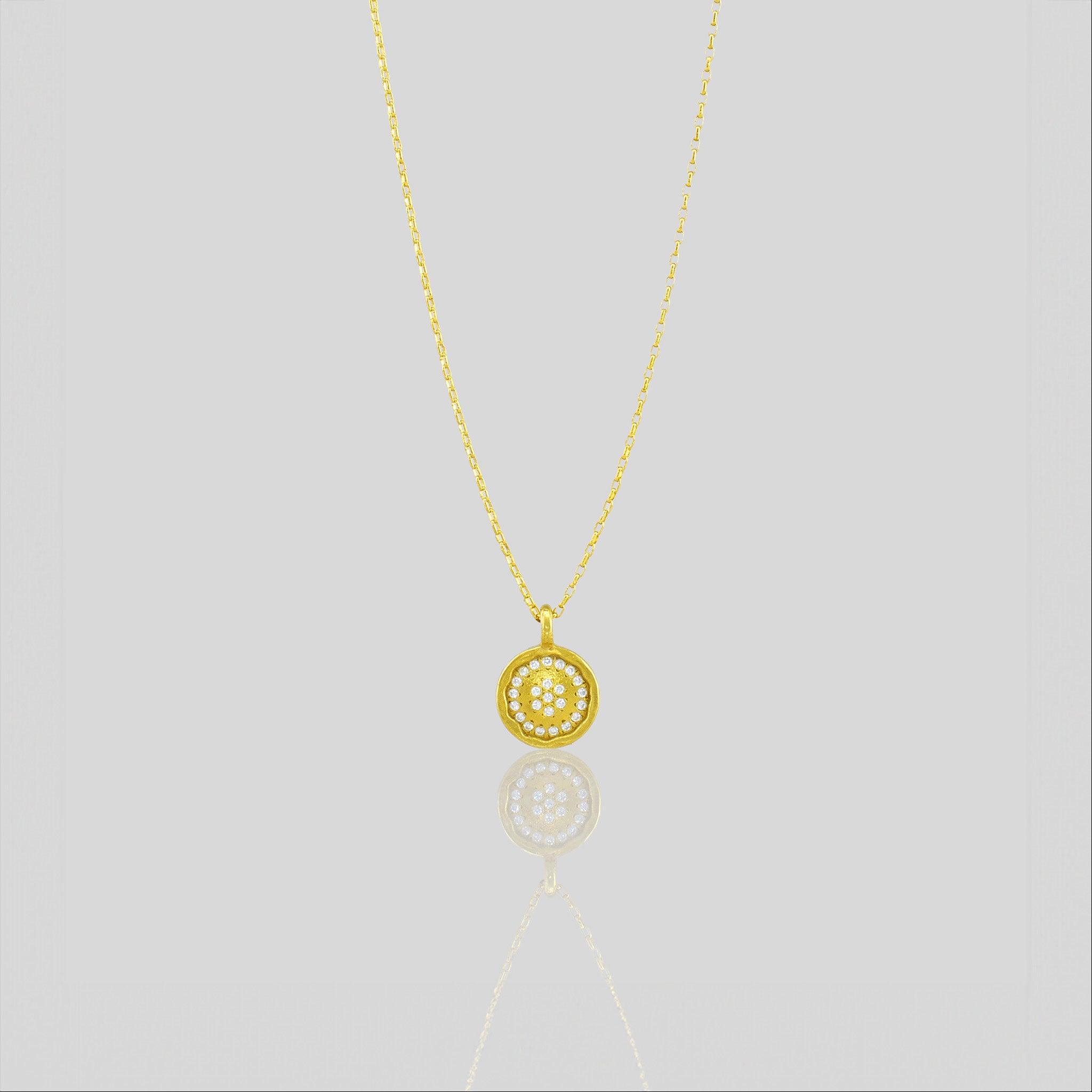 Sun pendant -  Round Gold pendant with Diamonds
