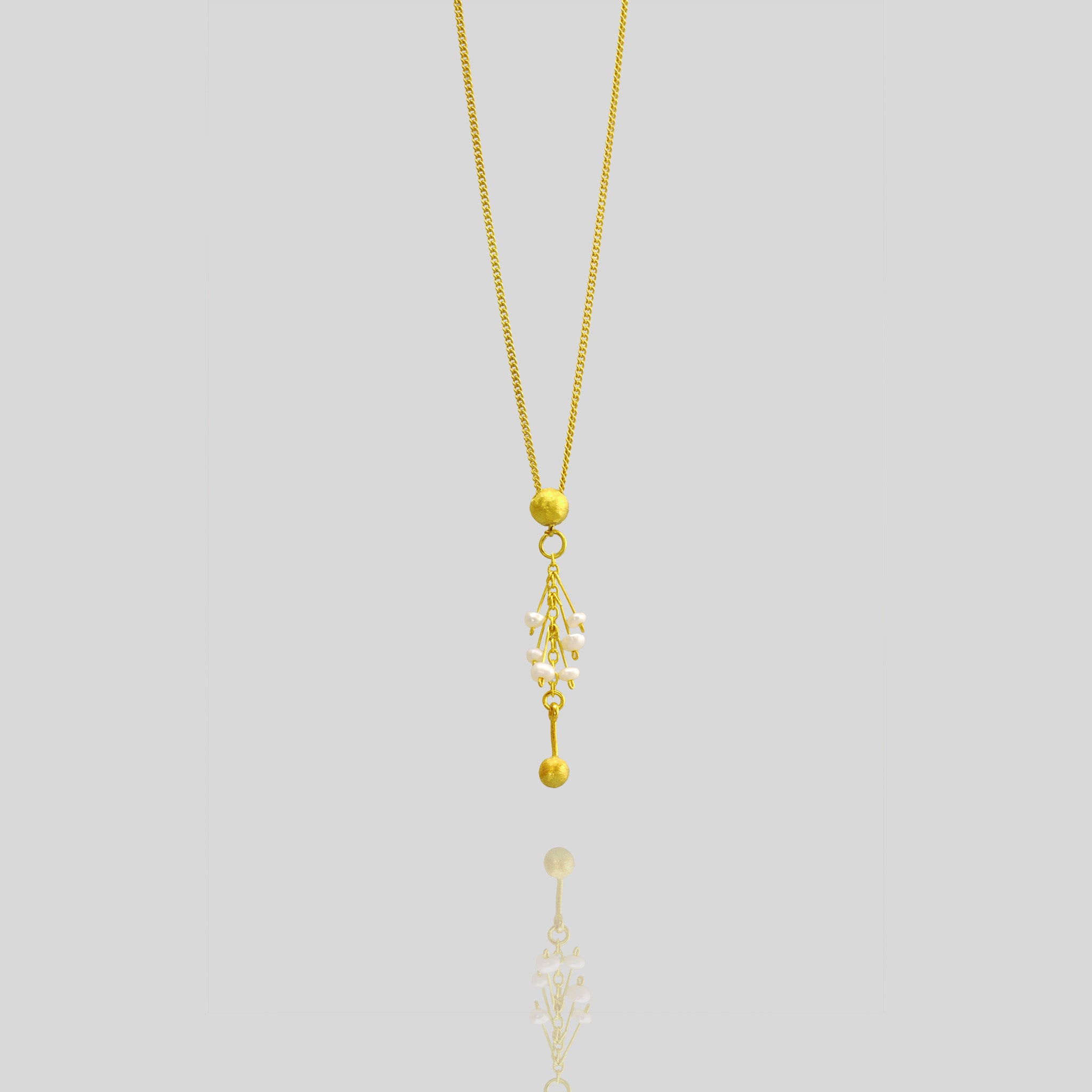 Luxurious Venus Gold & Pearls Pendant - 18-Carat with Half Cap Design and Fine Gold Threads Adorned with Tiny Pearls.